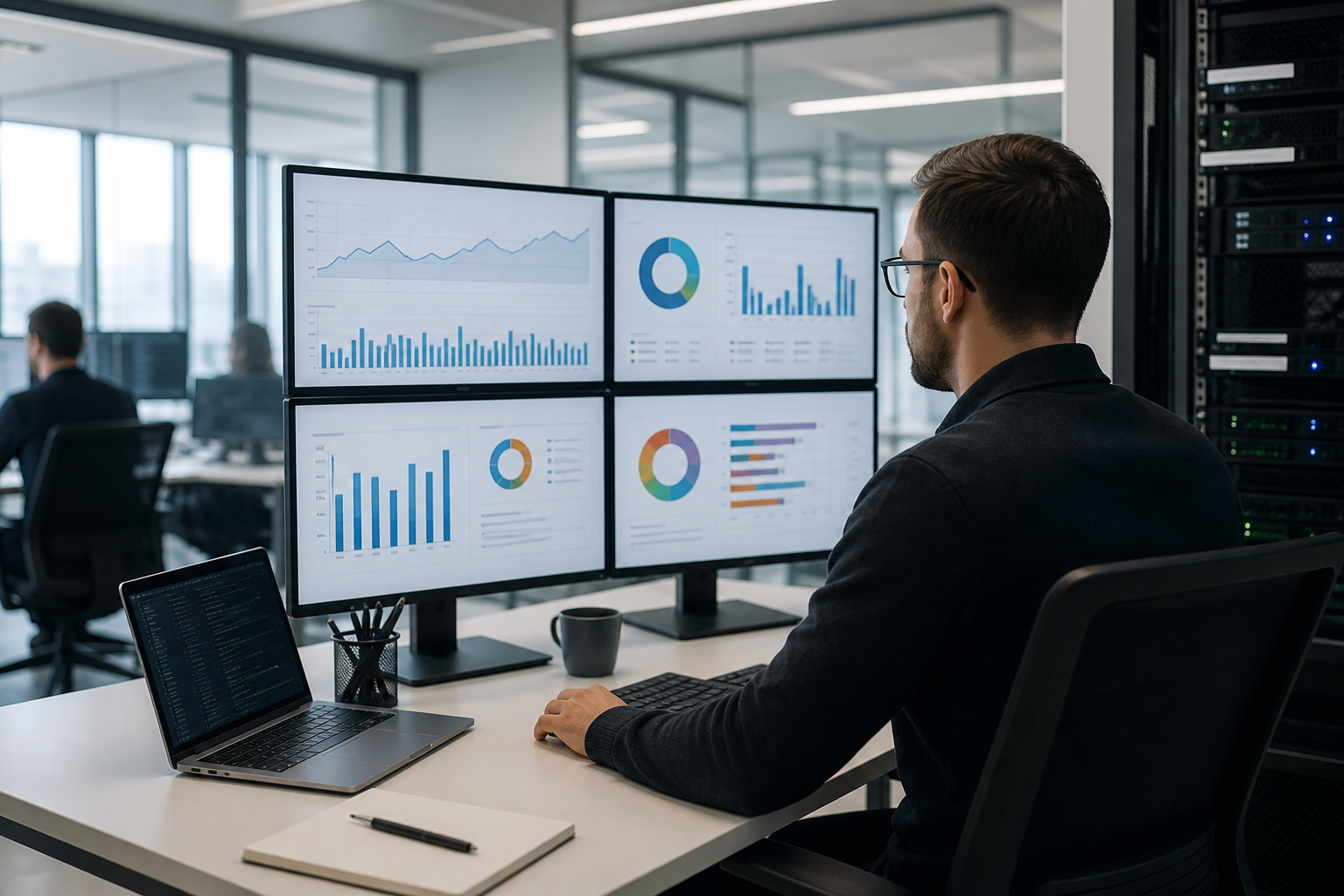 tableau de bord support IT en entreprise montrant une hausse des tickets et un technicien analysant les catégories d’incidents récurrents