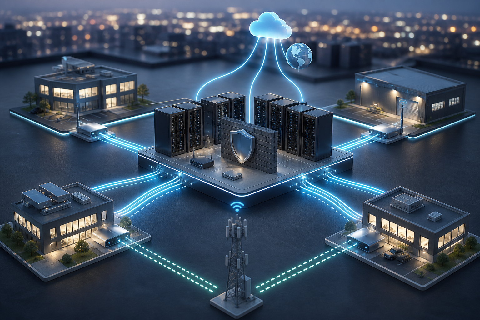 Schéma réseau multi-sites avec VPN, segmentation et liens de secours illustrant les points à vérifier lors du remplacement d’un firewall