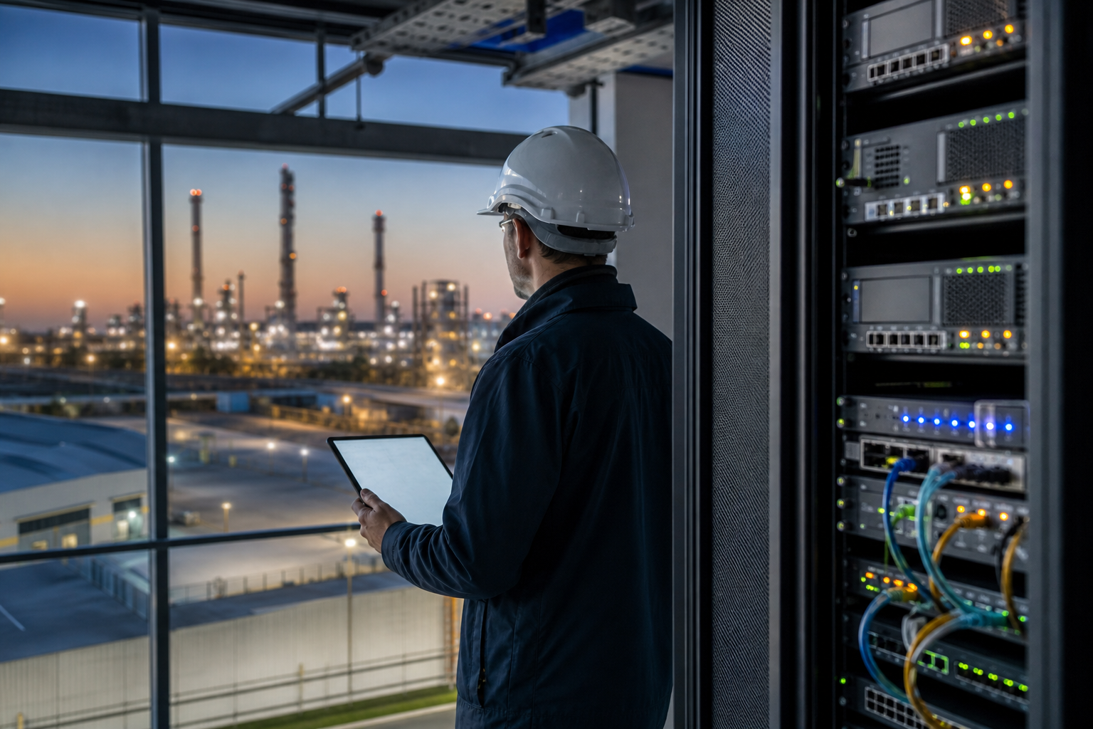 Site industriel ou technique connecté avec analyse des dépendances réseau, ERP, VPN et continuité d’activité multi-sites