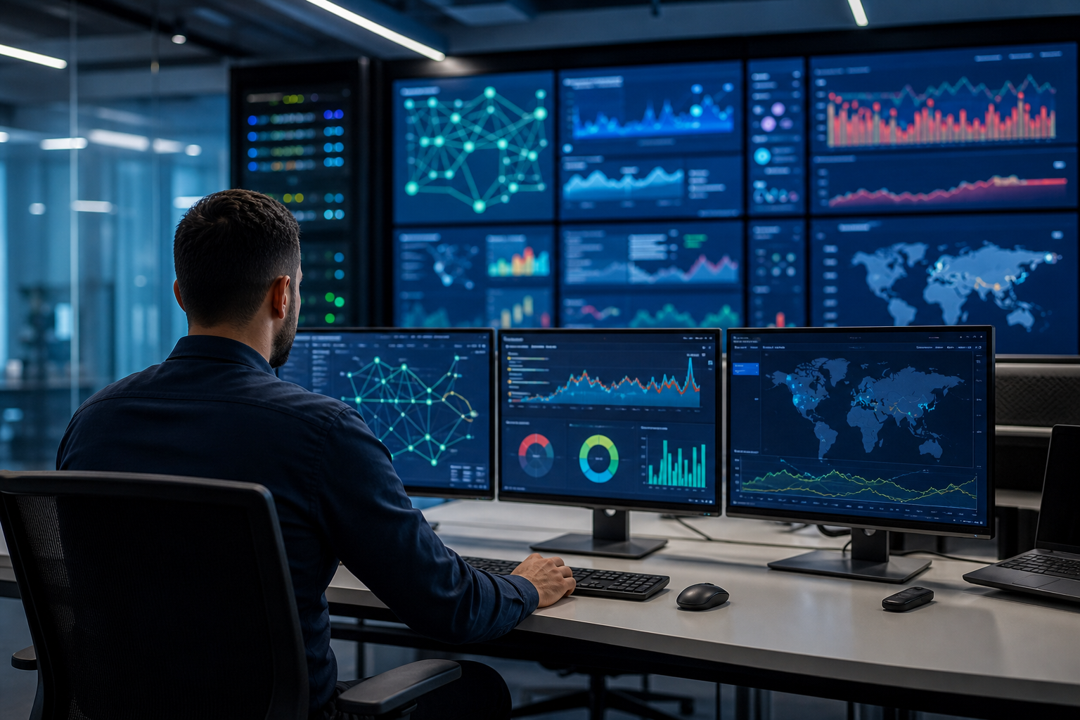 Technicien réseau analysant des coupures VPN et redémarrages d’un routeur 5G industriel sur écran de supervision