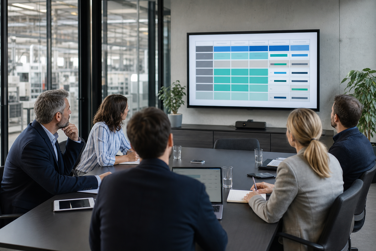 Réunion en PME pour évaluer la tolérance à l’arrêt informatique avec tableau des activités critiques, applications et délais d’interruption acceptables