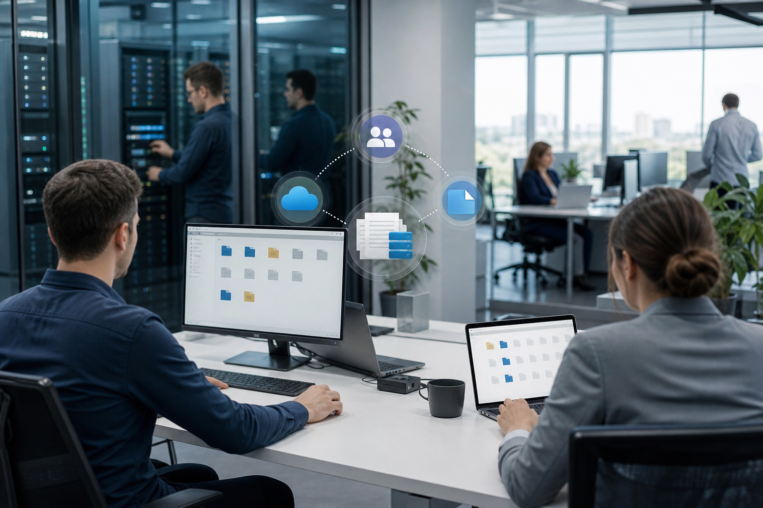 Structure documentaire Microsoft 365 clarifiée avec gouvernance Teams, SharePoint et OneDrive pour une entreprise multi-sites
