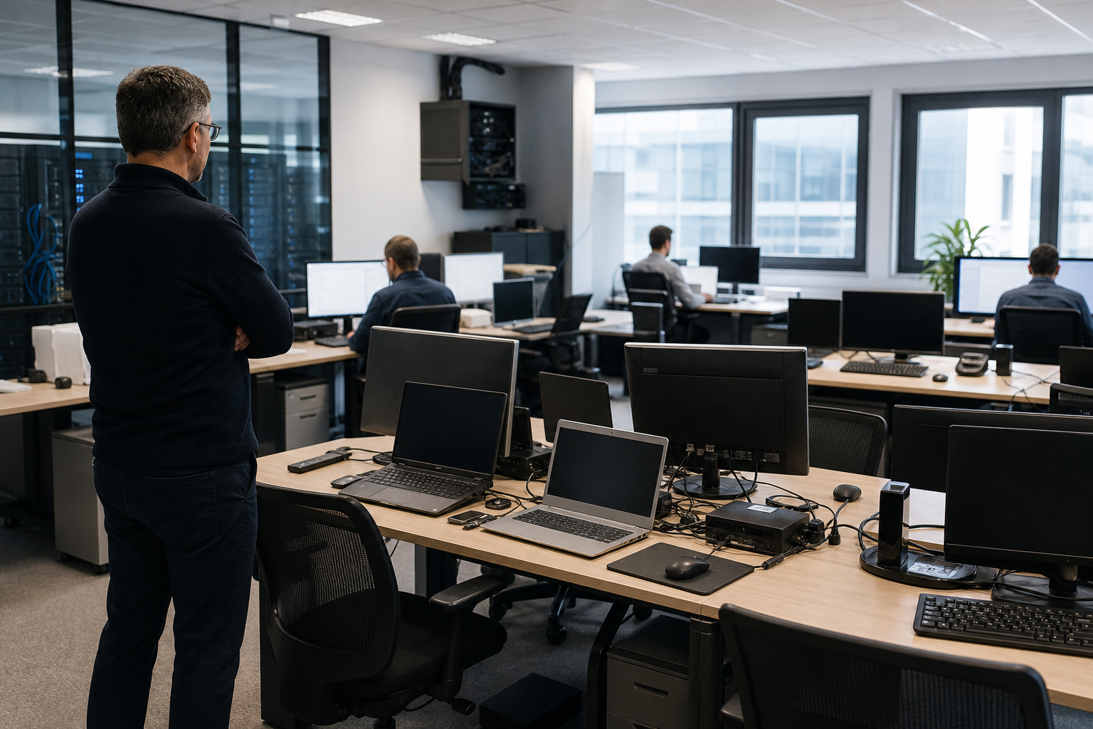 Parc informatique hétérogène dans une PME avec plusieurs modèles de postes de travail utilisés sur différents bureaux et sites