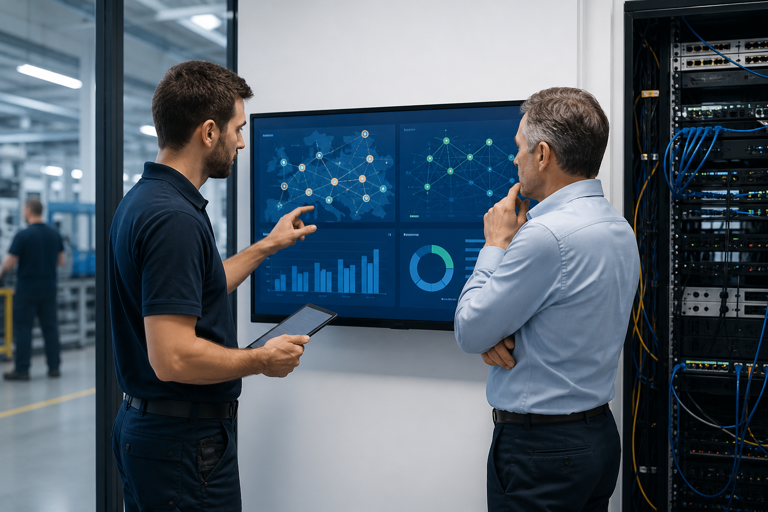 Technicien informatique et responsable de site analysant les priorités métier et l’impact d’une coupure réseau dans un environnement multi-sites