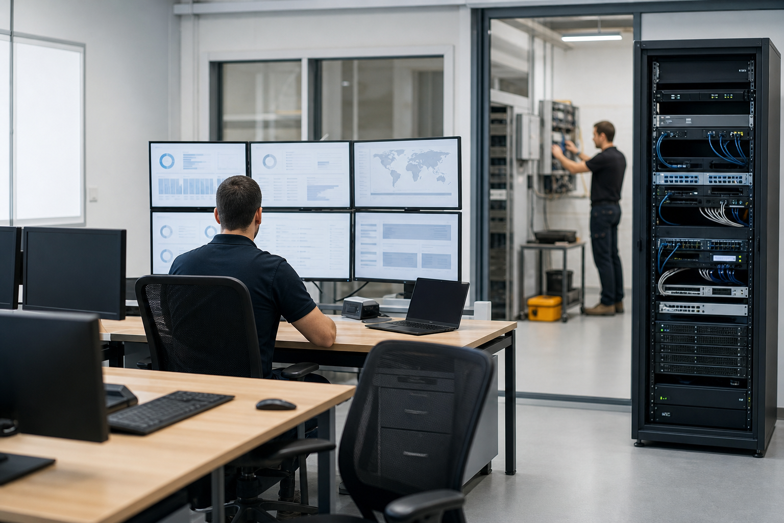Standardisation du parc informatique avec profils de postes, équipements réseau homogènes et gestion centralisée dans une entreprise multisite
