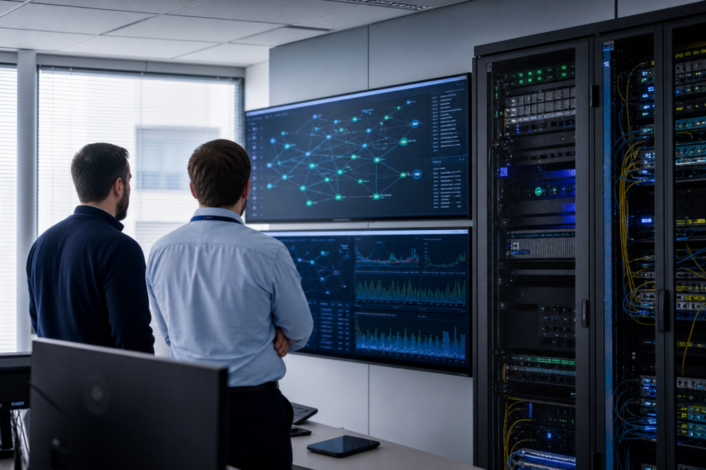 Audit de l’infrastructure informatique en entreprise avant changement de prestataire IT avec contrôle des accès, cartographie réseau et continuité de service